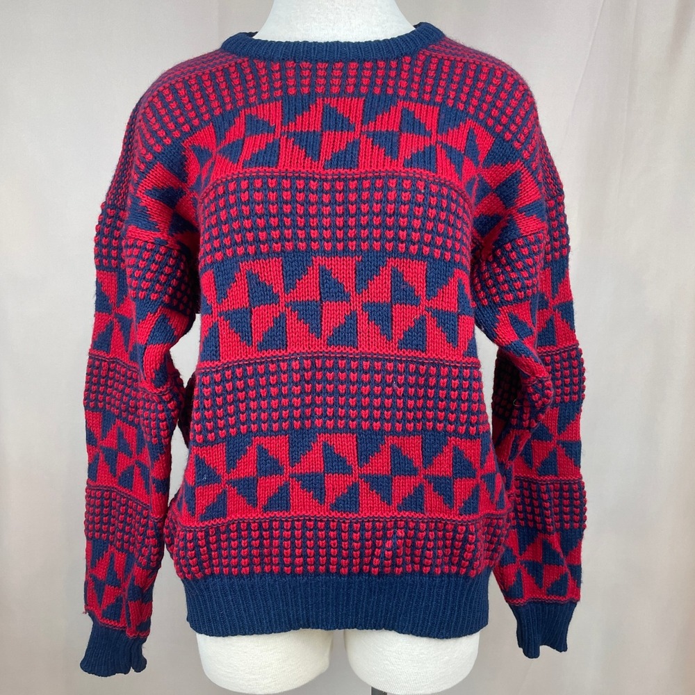 Vintage 80s Mens (L) Shetland Wool‎ Knit Sweater Ski Grandpa Cabincore CB SPORTS